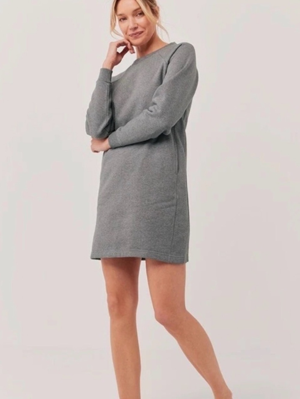 Pact Courtside Sweatshirt Dress Grey Organic Cotton Blend Medium Pockets
